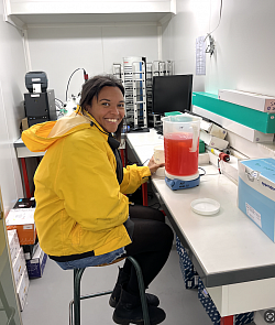 Marine having fun in the cold room purifying protein from CHO cells production